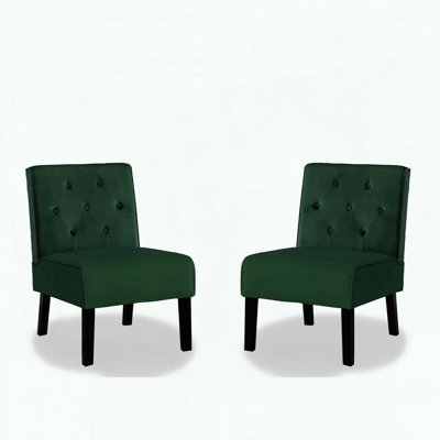 Ensemble de 2 chaises en velours sans accoudoirs - Vert - capitonné à boutons - Pieds effilés en bois