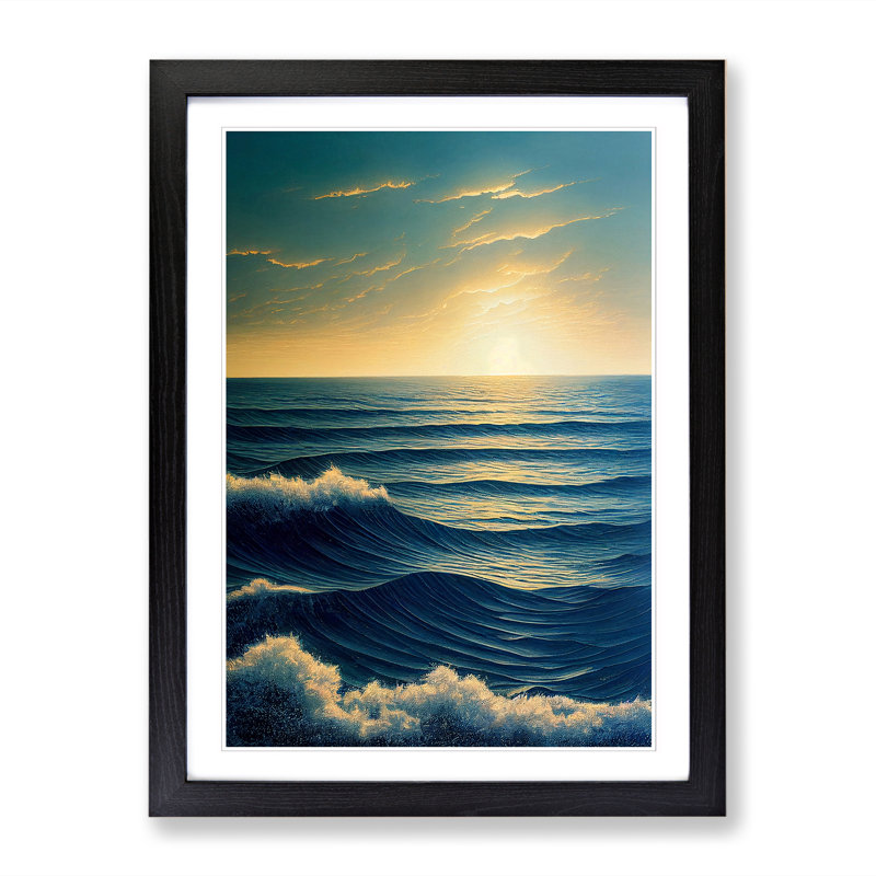 Ocean Sunrise - Picture Frame Print, 46cm H x 34cm W x 2cm D, Black