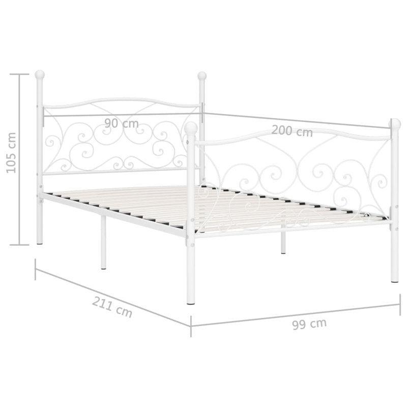 Andreas Solid Wood Bed, 90 x 200 cm, white
