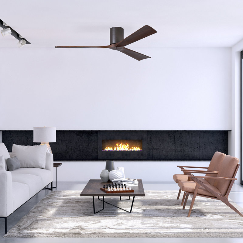 60" Irene 3-Blade Hugger Ceiling Fan with Wall Remote, Textured Bronze, 60", Walnut Tone