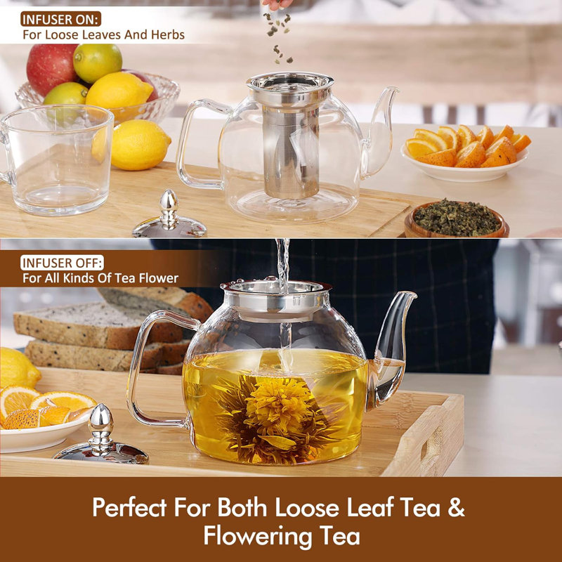 1000ml Glass Teapot with Removable Infuser, Stovetop Safe Tea Kettle
