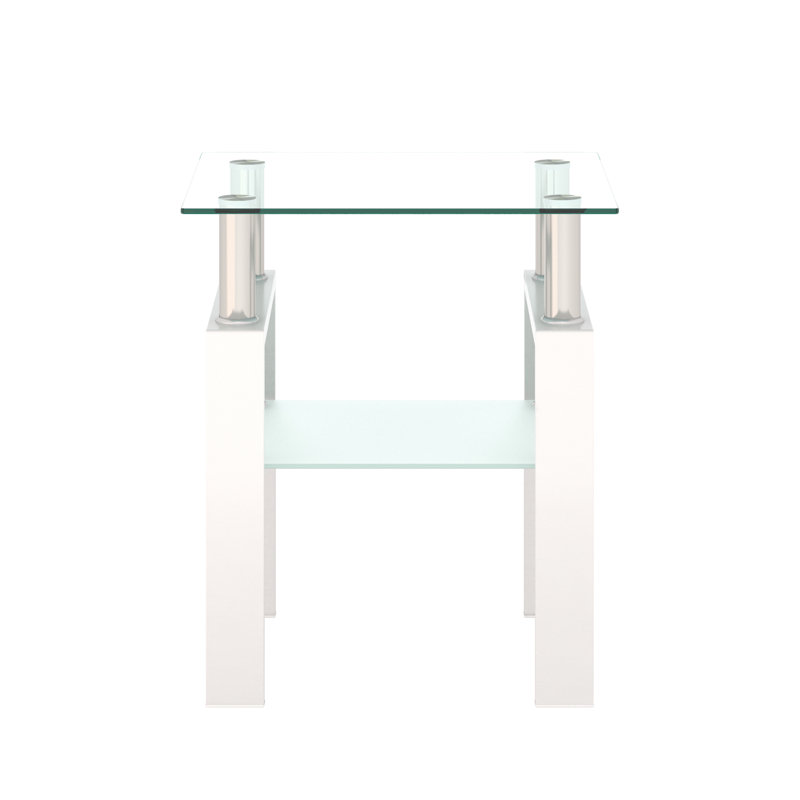 Table de bout moderne en verre trempé 1 pièce, table de bout, table carrée pour le salon, Blanc