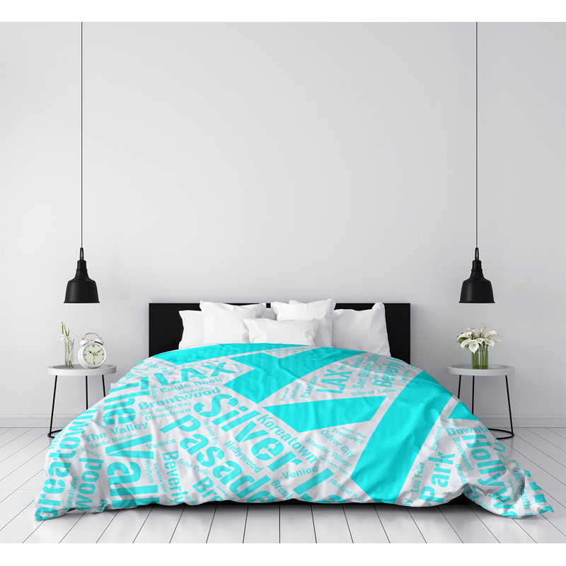 Housse de couette réversible simple de los angeles california, Cyan, Microfibre, Simple