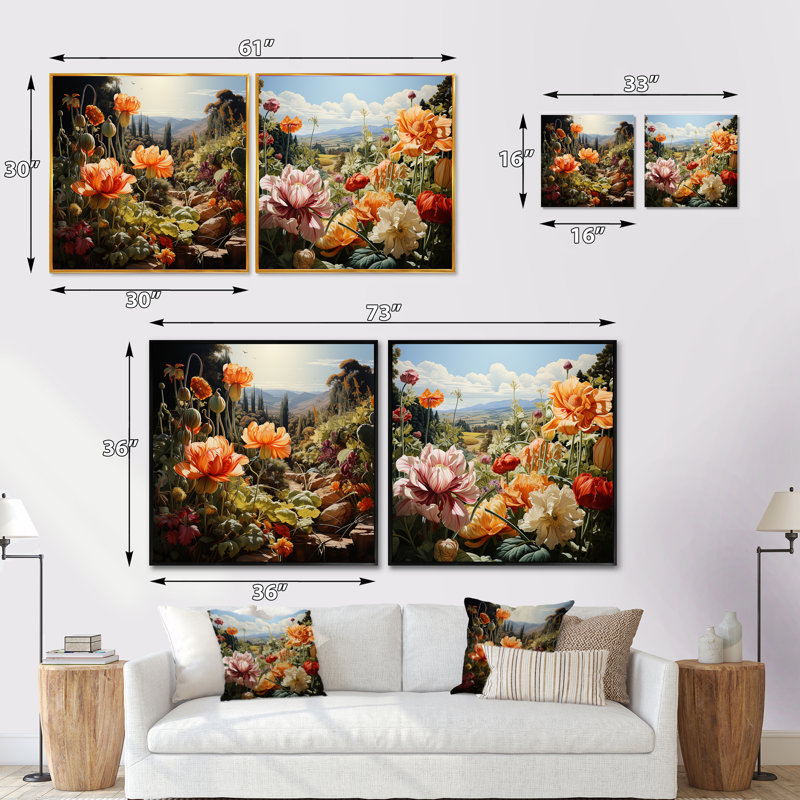 «Garden Reverie Blooms», 2 pièces, Cadre noir, H 16 po x l 33 po