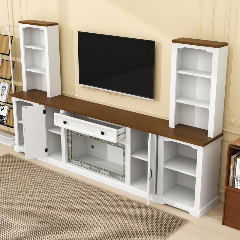 Meuble audio-vidéo avec 1 tiroir, 2 armoires, bibliothèques et tablettes réglables, Blanc