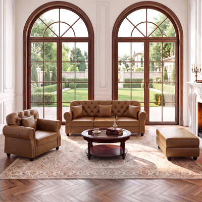 Ensemble de salon 3 pièces Mid-Century Chesterfield