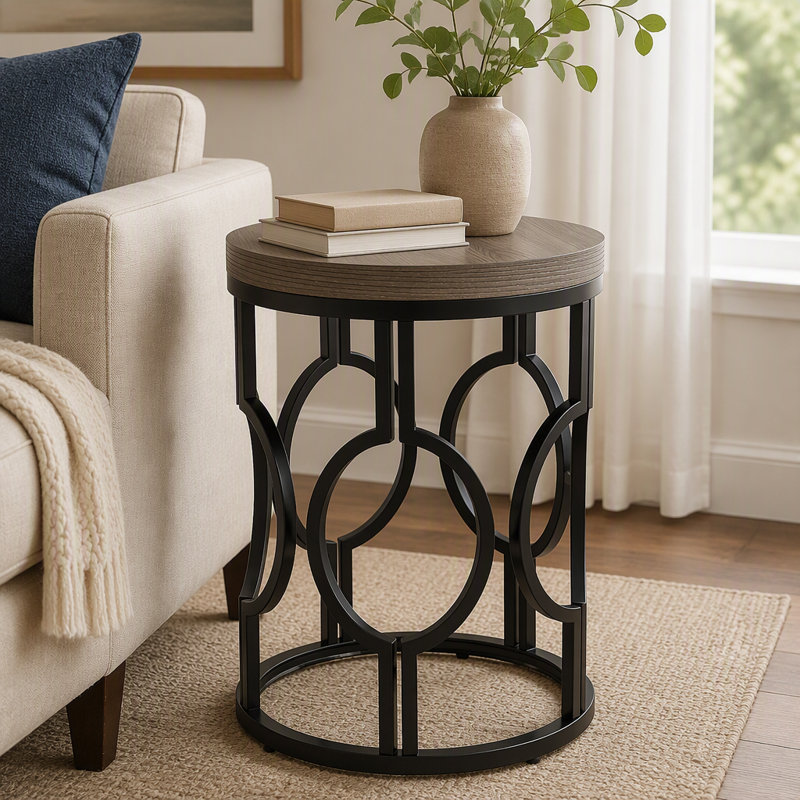Table de bout ronde, table d'appoint industrielle avec structure creuse en métal