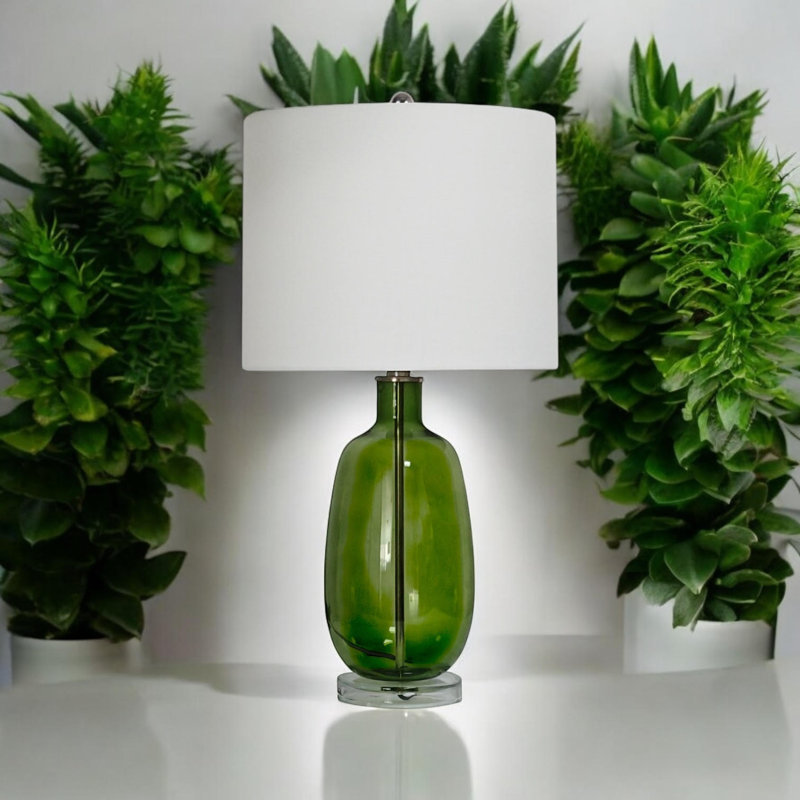 Glass Table Lamp And Shade, Green