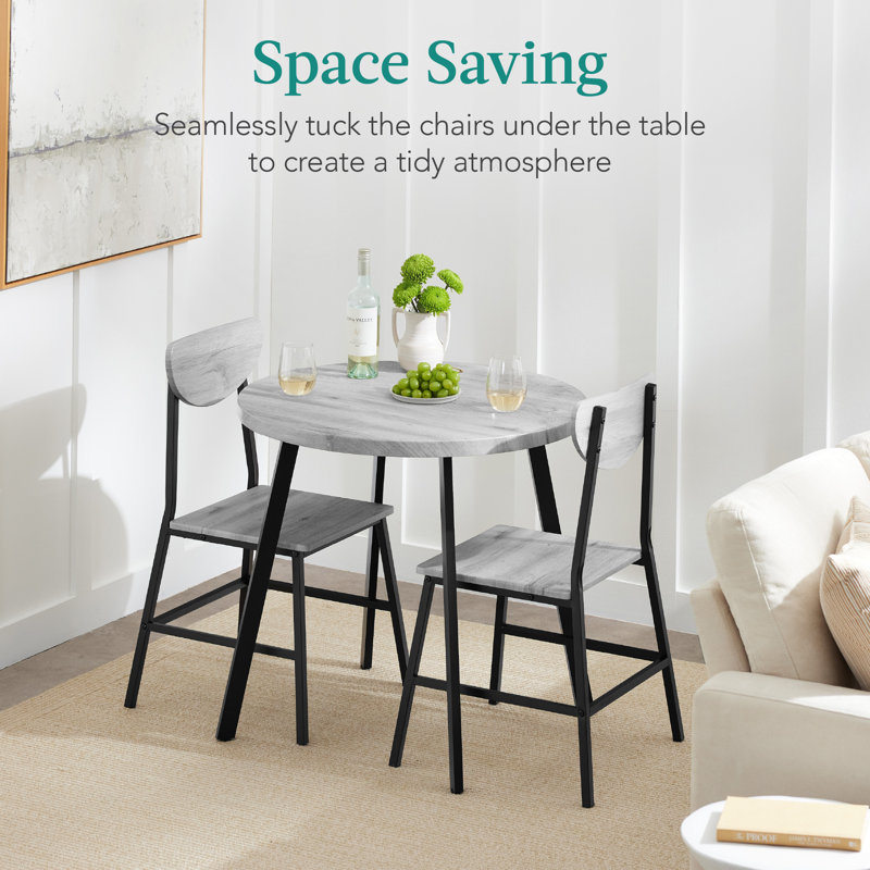 3-Piece Brown Engineered Wood Round Dining Set with Metal Legs