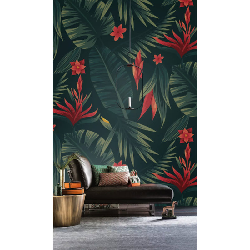 Papier peint amovible fleur rouge, L 48,96 po x l 75 po