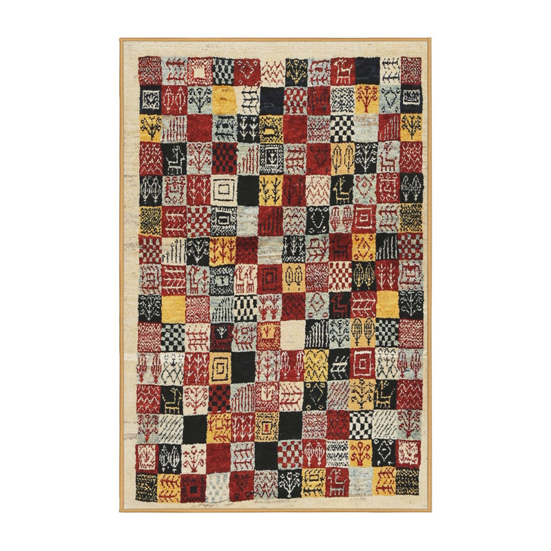 Tapis beige/noir/rouge contemporain, Rectangle 7 pi x 10 pi