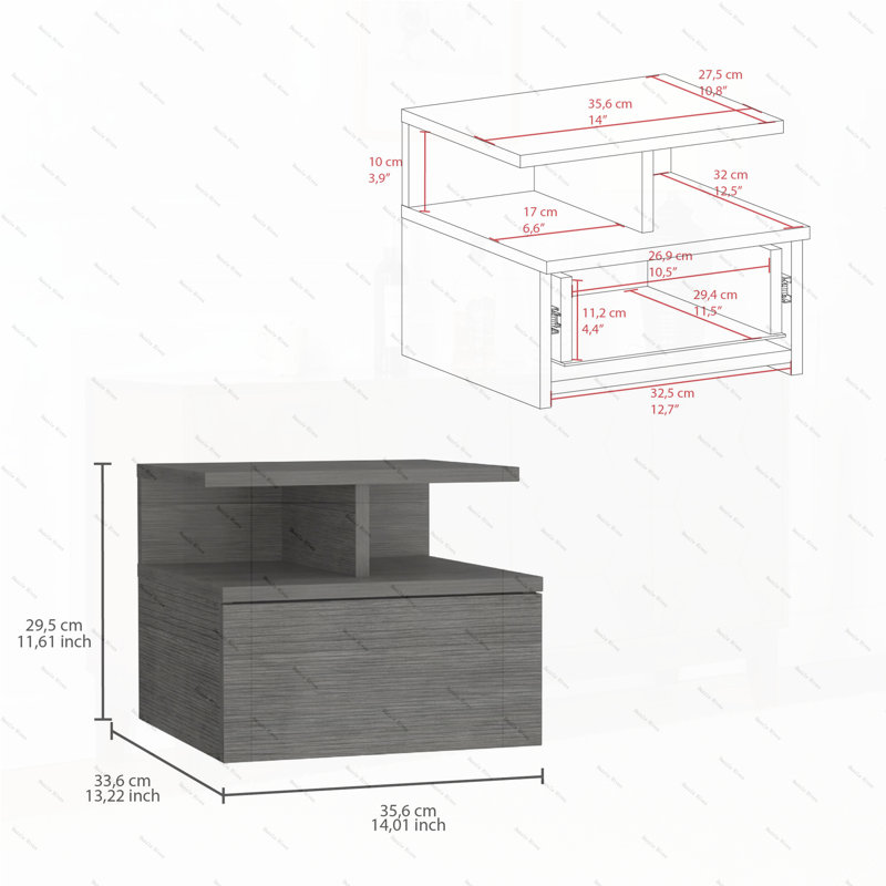 Adele Floating Nightstand with Drawer and Open Storage Shelves
