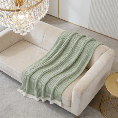 Luxury Ribbed Knit Throw Blanket,  Soft Reversible Microfiber All-Season Blanket For Couch, Sofa, Bed And Travel, Cozy Fluffy & Machine Washable