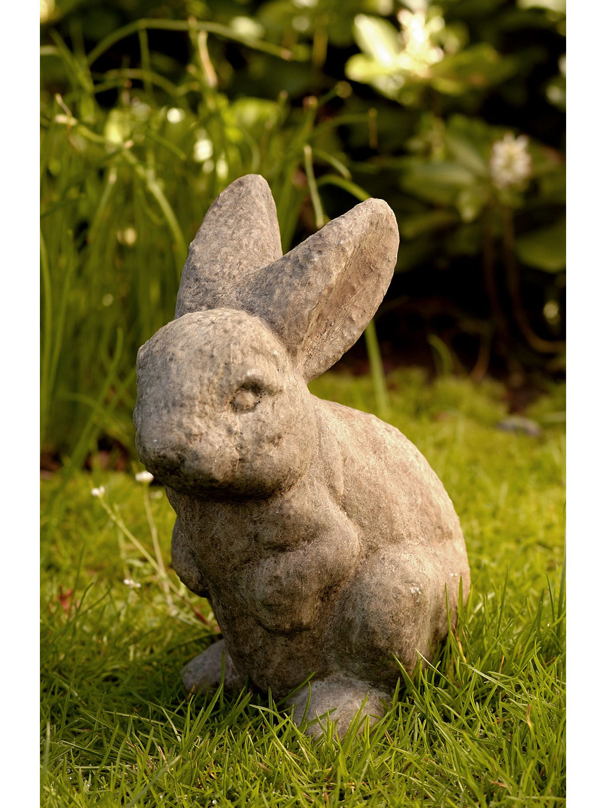 Rabbit Ears Up Statue, Aged Limestone
