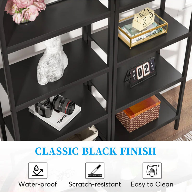 Laddie Arched Bookcase, 4-Tier Storage bookshelf, Black