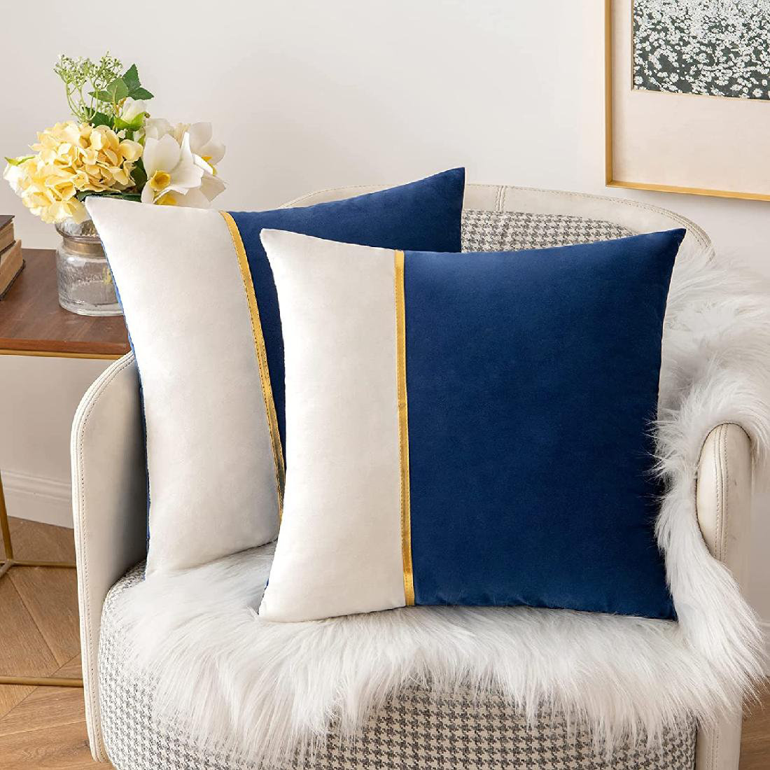 Comvi Blue Throw Pillows with Inserts Included - Decorative Pillows,  Inserts & Covers - (2 Throw Pillows + 2 Pillow Covers) - Velvet Throw  Pillows for