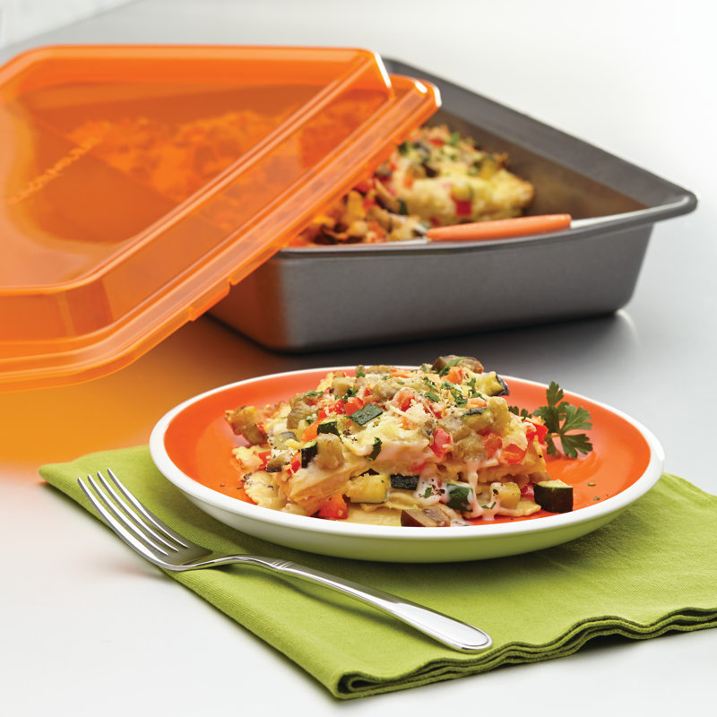 Orange Carbon Steel Nonstick Cake Pan with Lid, 9" x 13"