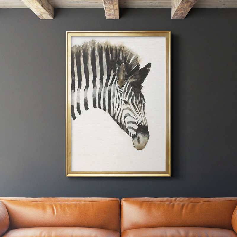 Zèbre à rayures encadrées sur papier, Or, H 24,5 po x l 18,5 po x P 1,25 po