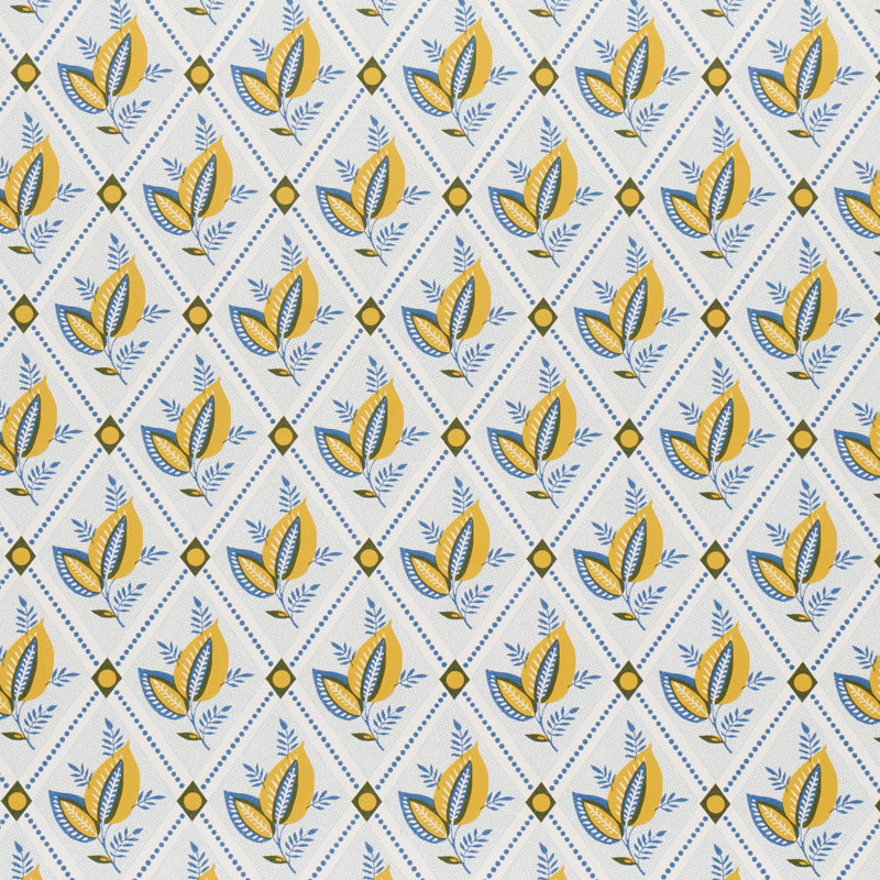Basile Trellis Wallpaper, Yellow/Blue