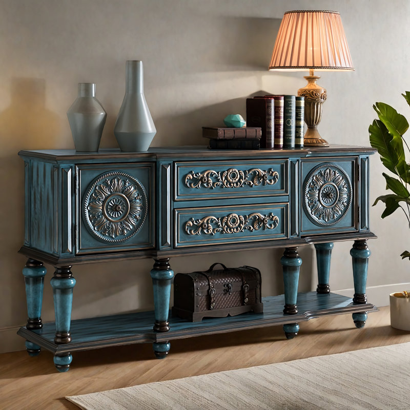 Classic Multi-Function Solid Wood Sideboard, Blue