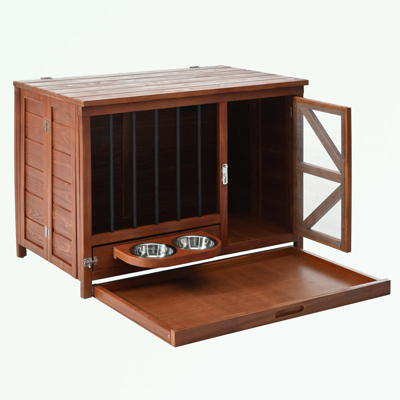 Caisse en bois pour chien avec mangeoire rotative, H 30 po x l 43 po x P 28,75 po