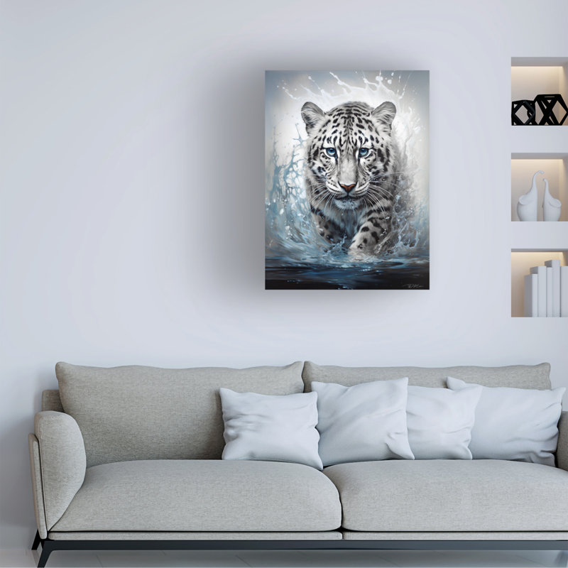 Momart léopard blanc sur toile, H 19 po x l 14 po x P 2 po
