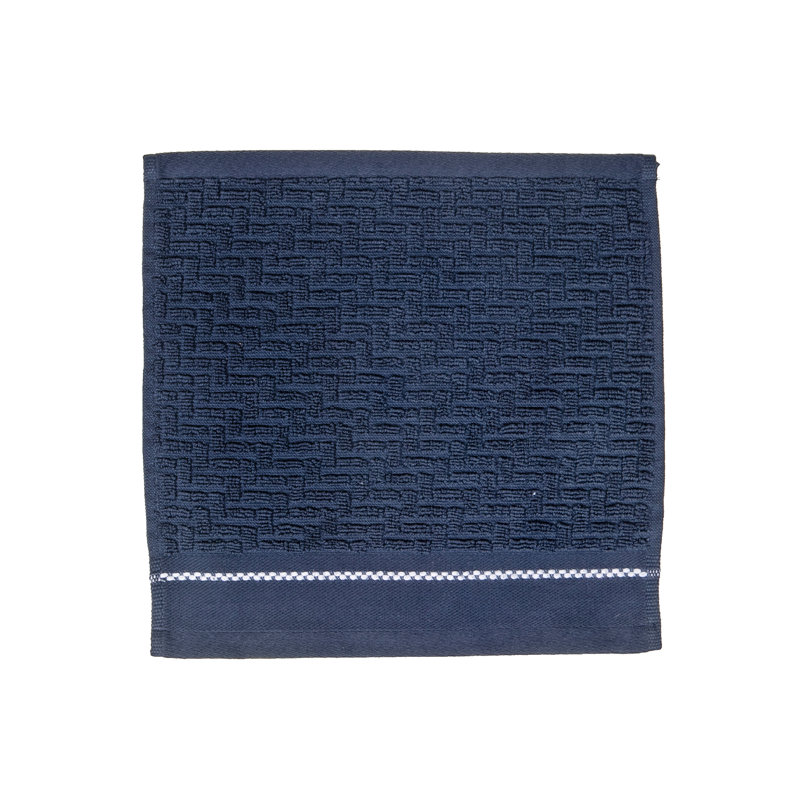 Cotton Blend Ribbed Washcloth, Navy Blue