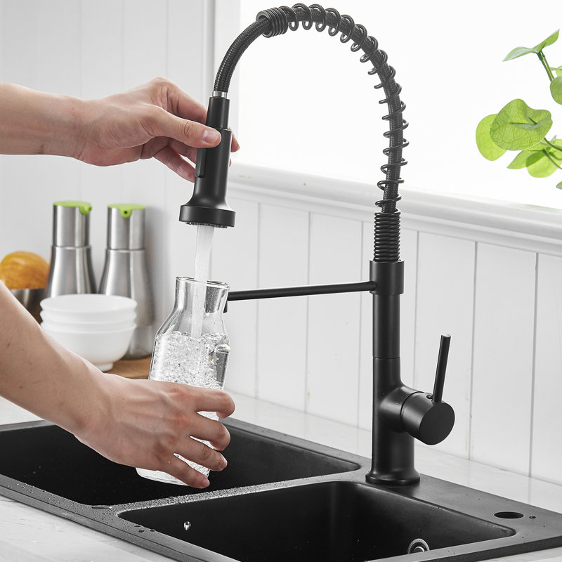 Robinet d'évier de cuisine noir moderne avec douchette extractible, finition, débit d'eau réglable, douchette matte en laiton, installation facile