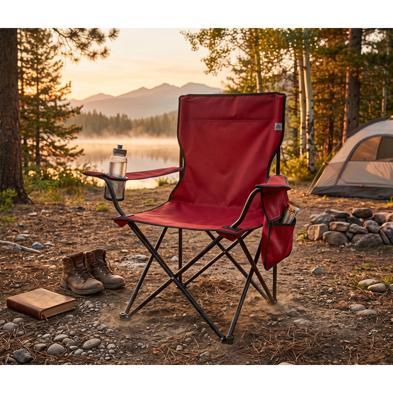  20" x 20" Red Folding Camping Chair with Cup Holder & Carry Bag – Portable Outdoor Seating, Red