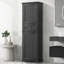 Grande armoire de rangement autoportante pour salle de bain noire avec tiroir et tablette réglable, bois aggloméré, finition peinte | Idée de cadeau