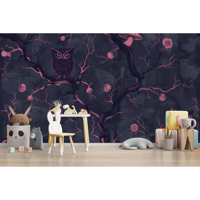Papier peint forêt sombre chouette - murale Enchanted Woodland, 100 po x 145 po, Peler et coller