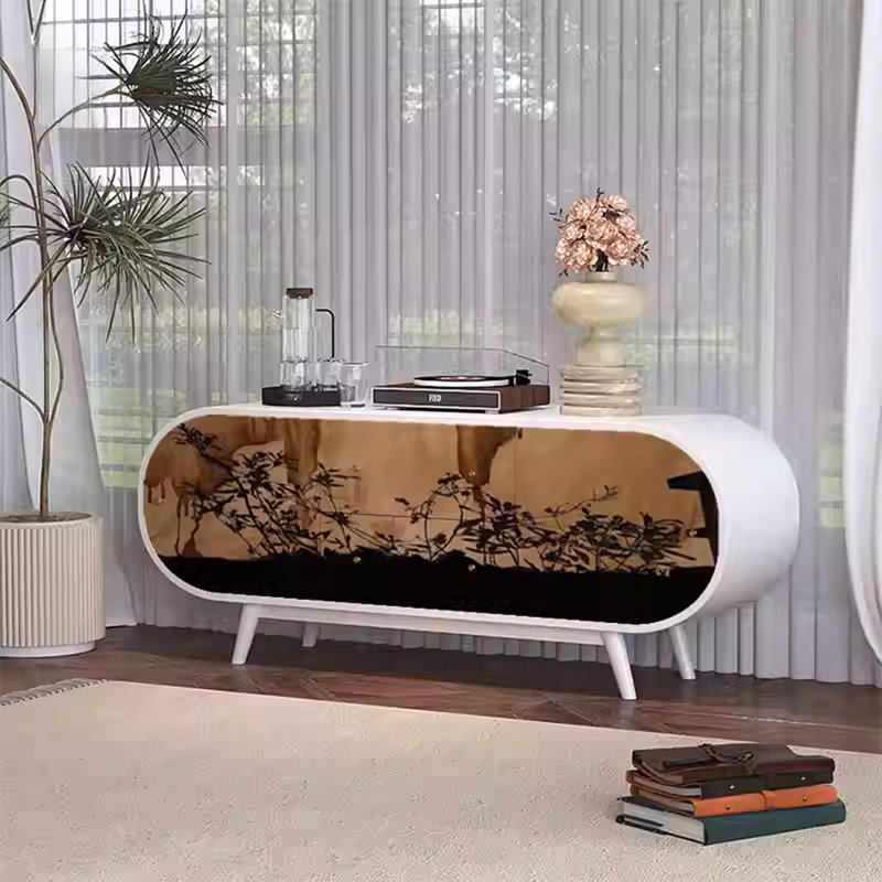 Buffet en bois de noyer avec portes et tiroirs, Blanc
