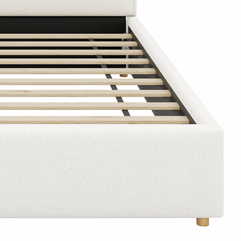 Lit plateforme tapissier Minimalist, White, Grand lit