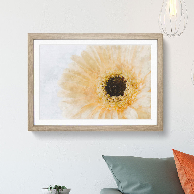 Pale Yellow Gerbera - Single Picture Frame Print on MDF, Oak, 45cm H x 63cm W x 2cm D