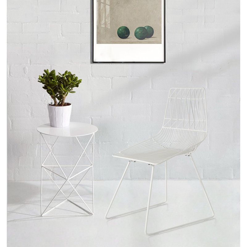 Samir Metal Cross Back Side Chair in White
