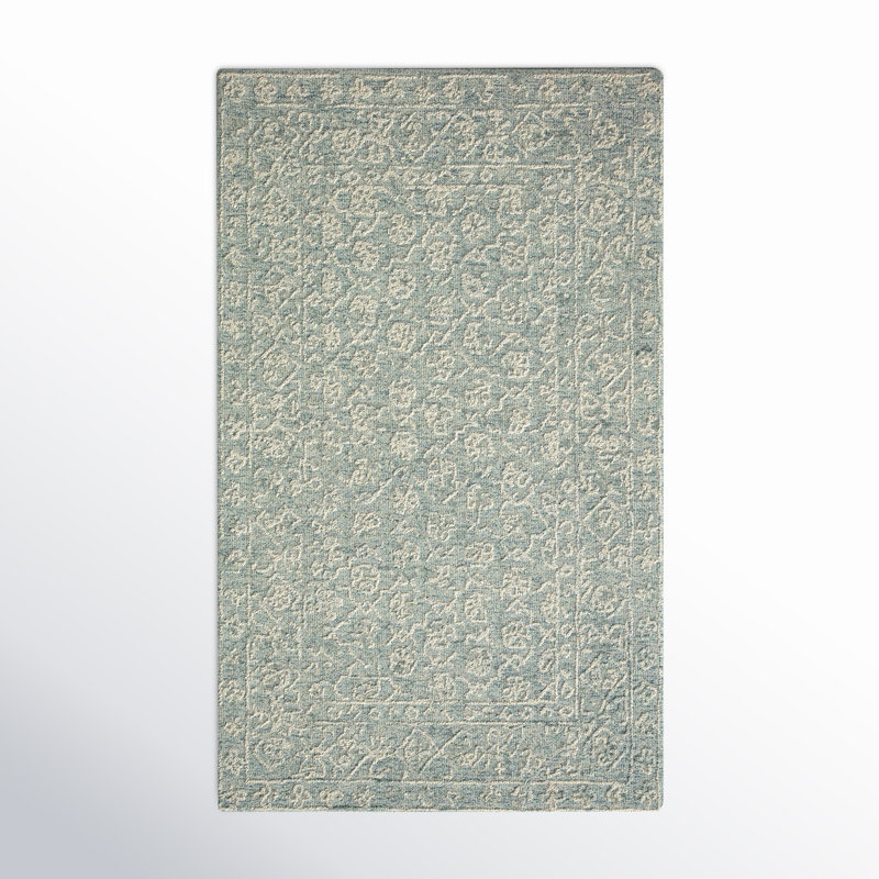 Millcreek Oriental Handmade Tufted Wool Area Rug in Ocean/Ivory, Rectangle 8'6" x 12'