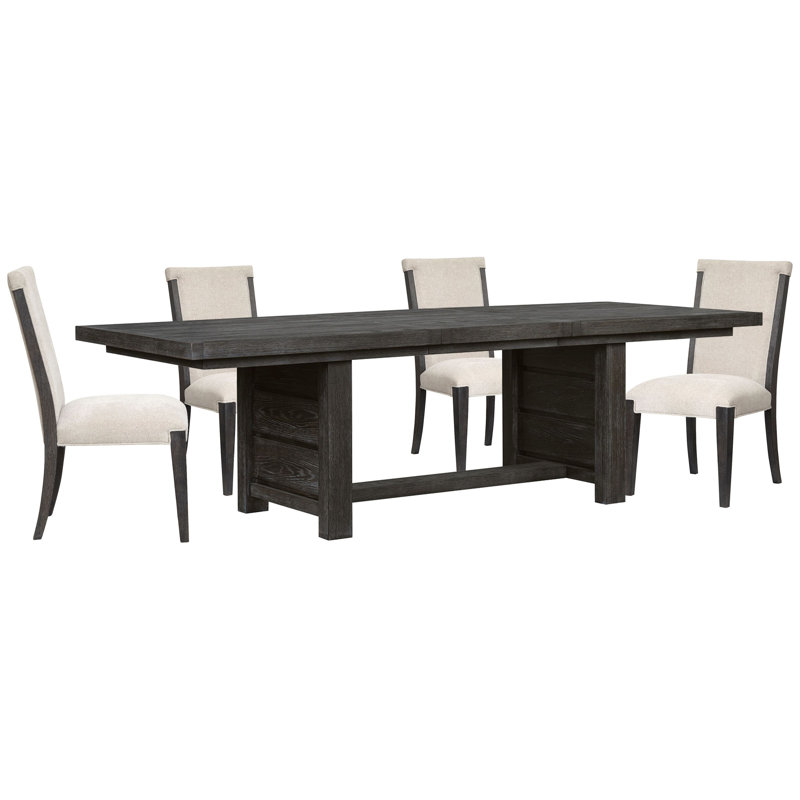 Extendable Trestle Dining Table With 4 Upholstered Side Chairs, 5 Pieces: Table, 4 Chairs