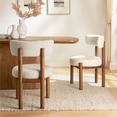 Hernest Upholstered Ash Wood Side Dining Chair (Set of 2) – Bouclé Seat with Solid Wood Legs, Modern Kitchen Side Chairs