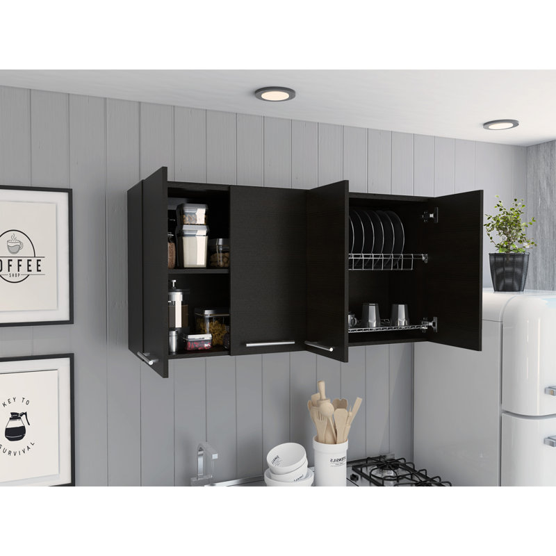 Stockton Rectangle Four Swing Doors Wall Cabinet Black Wengue, Black