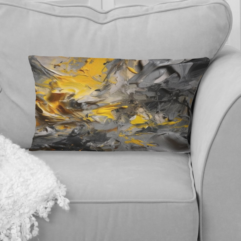 Coussin Bliss Of Happiness en gris et jaune - Collages abstraits imprimés