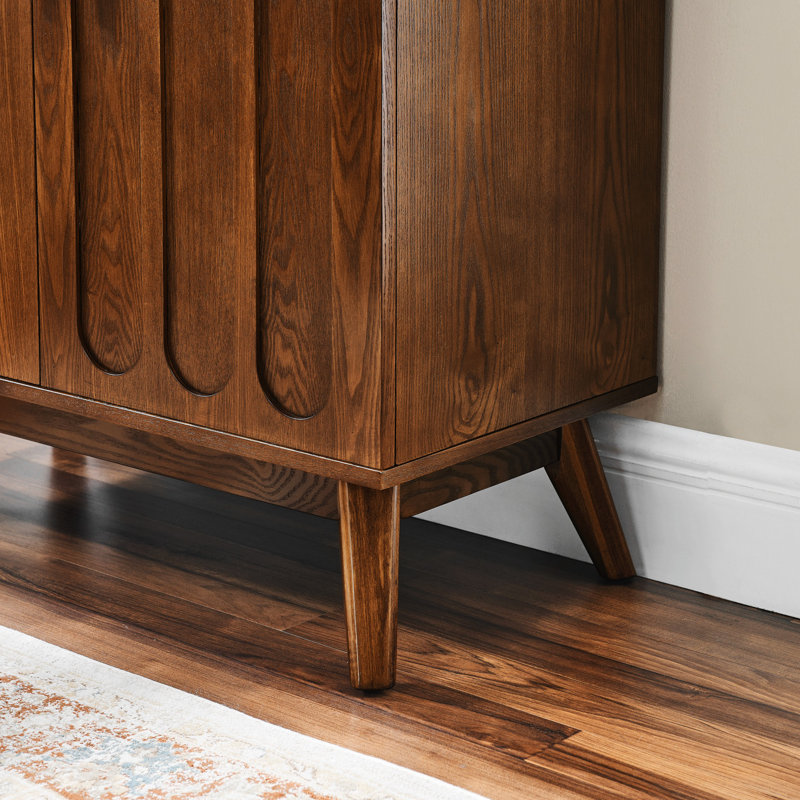 Mid Century Modern Fluted Sideboard Cabinet with Adjustable Shelves, Living Room Storage Cabinet, Brown