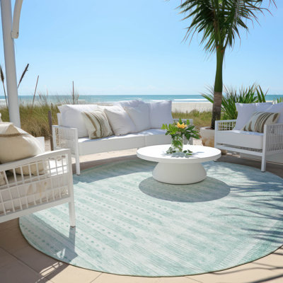 Machine Washable Indoor/Outdoor Xhevrie Turquoise Rug
