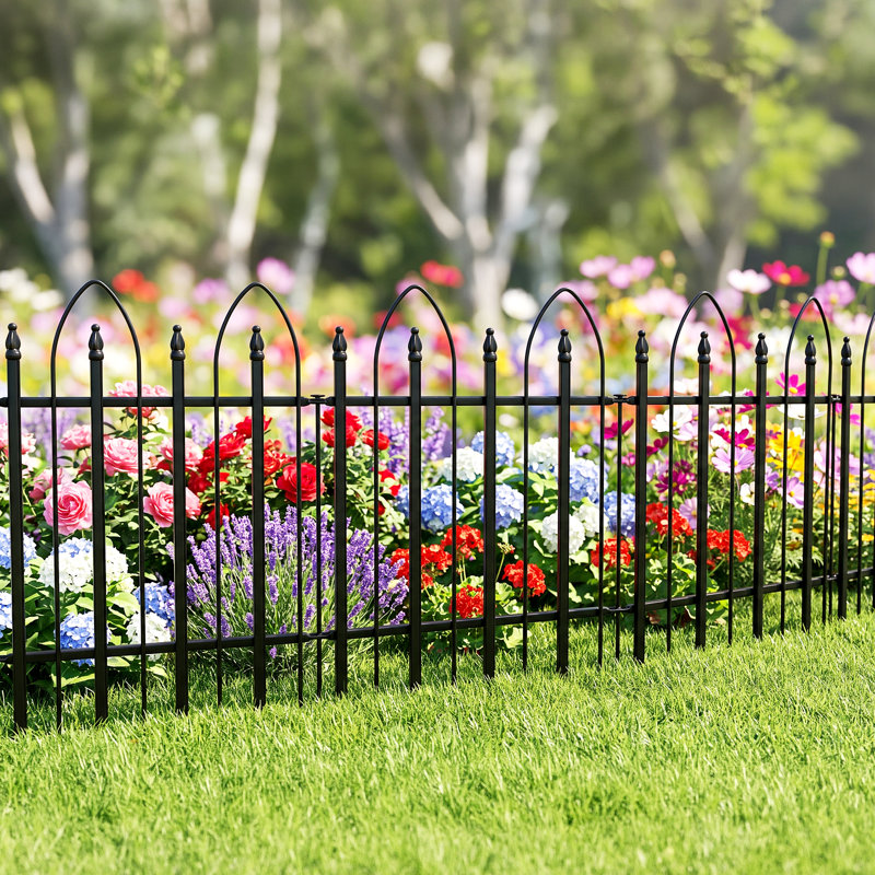 Clôture de jardin décorative en métal H 24 po x l 24 po, 5 panneaux, 10 pieds de longueur totale, bordure de paysage antirouille pour cour, platebande, patio et barrière pour chien