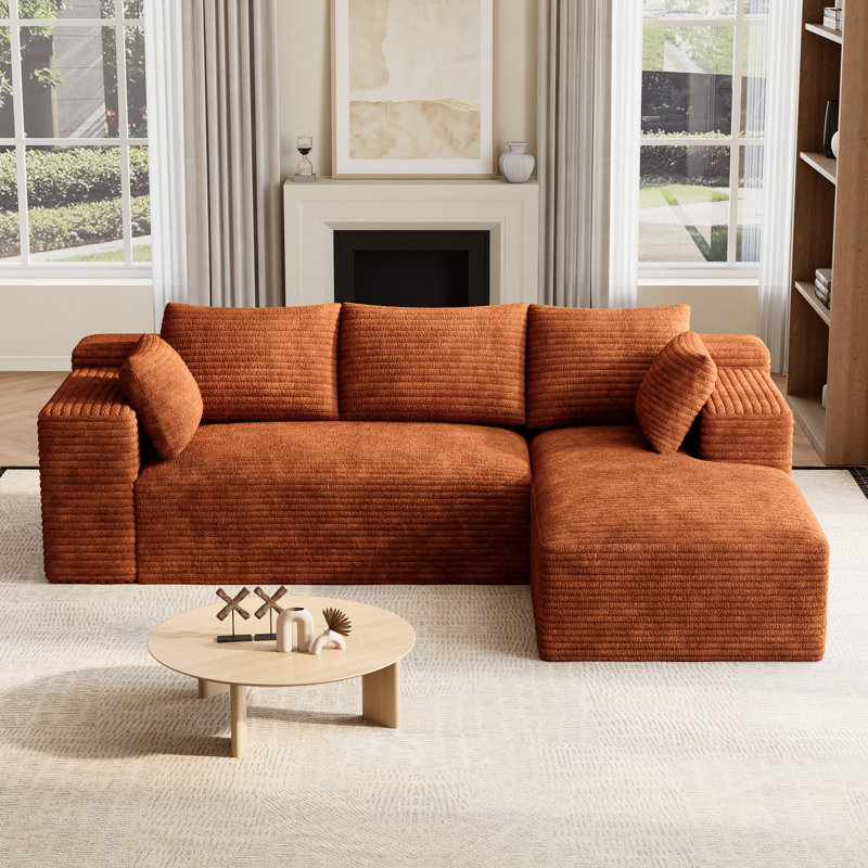 Canapé modulaire en velours côtelé modulaire Boneless, Orange Corduroy, Right Hand Facing