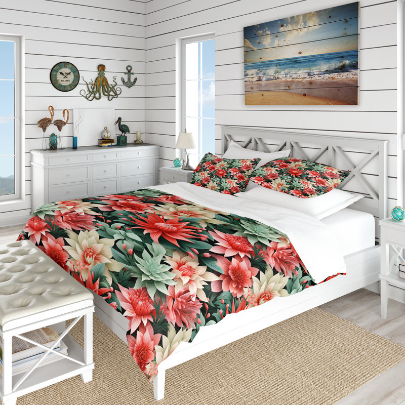 Literie Tropic Coral, Housse de couette pour très grand lit et 2 très