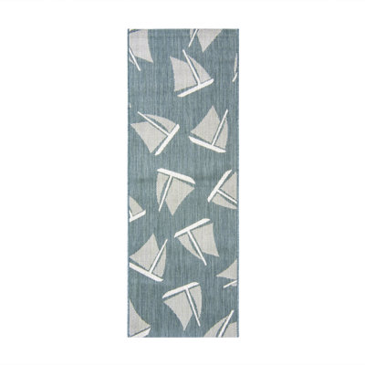 Tapis intérieur / extérieur tissé à plat bleu sarcelle / gris Paseo Bateau