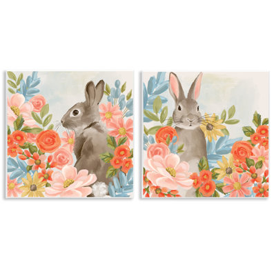 Bright Bunny Blooms 2pc Wall Plaque Set, design by Cat Thurman Designs