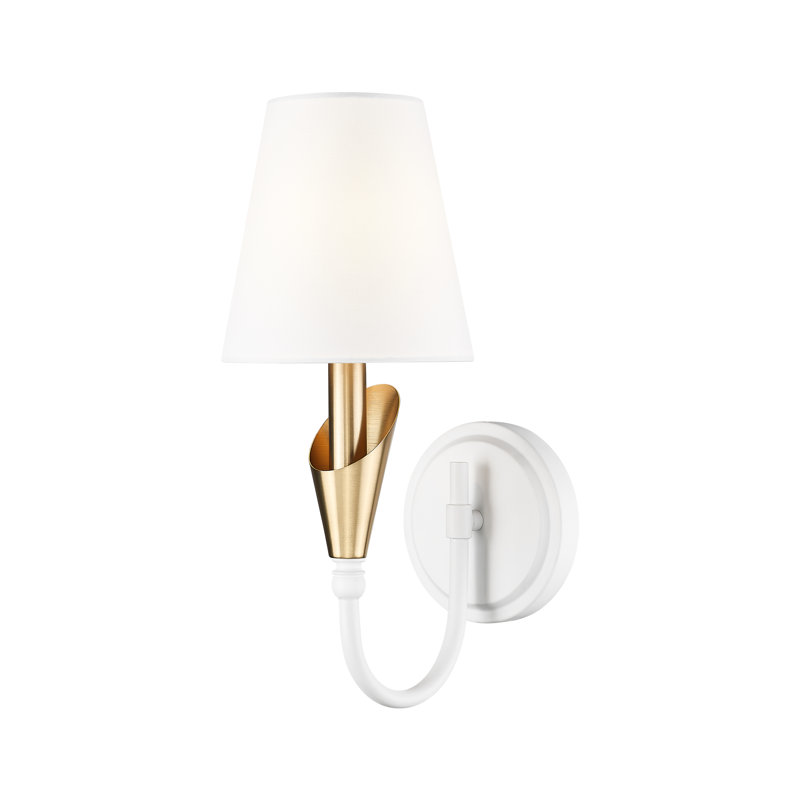 Applique murale moderne Elvin, Une lumière, H 14 po x l 5,75 po x P 8,5 po, Blanc texturé / or