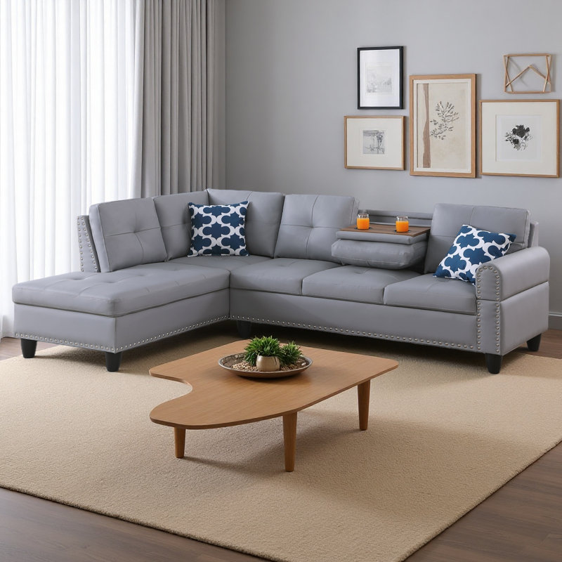 Canapé modulaire en L en similicuir, Similicuir gris