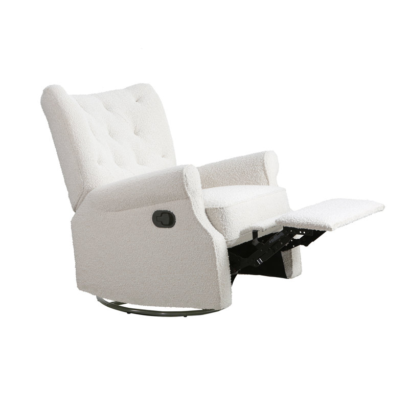White Velvet Wingback Swivel Recliner with Wood Frame